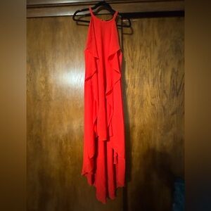 Like New! BCBG MaxAzria Kelsia RED High Low Ruffle Flowy Shift Dress